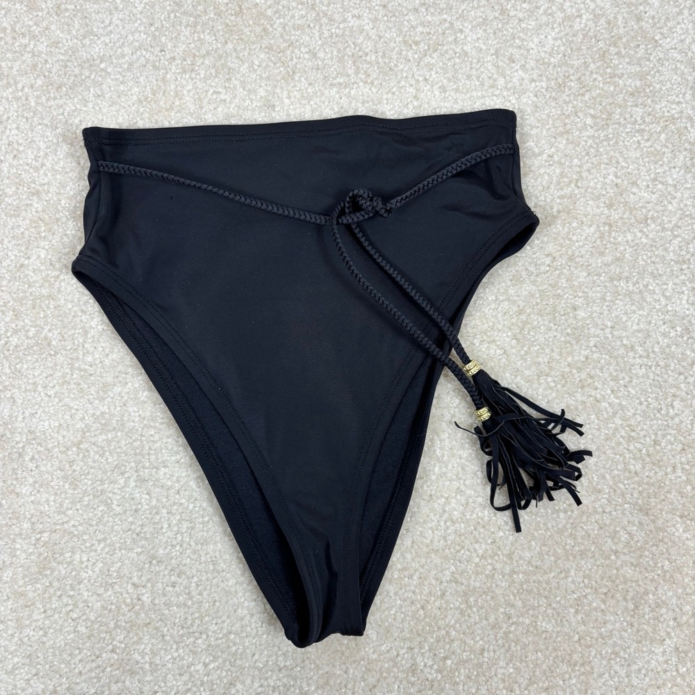 Shade & Shore Womens XS Black High Waisted Braided Tassel Bikini‎ Bottom NWOT